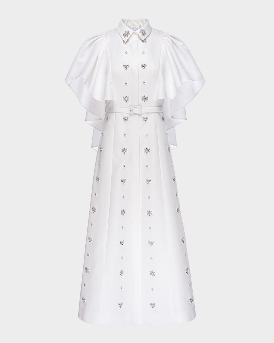 Maira Crystal Flutter-Sleeve Midi Shirtdress